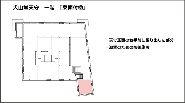 犬山城天守一階平面図、東南付櫓