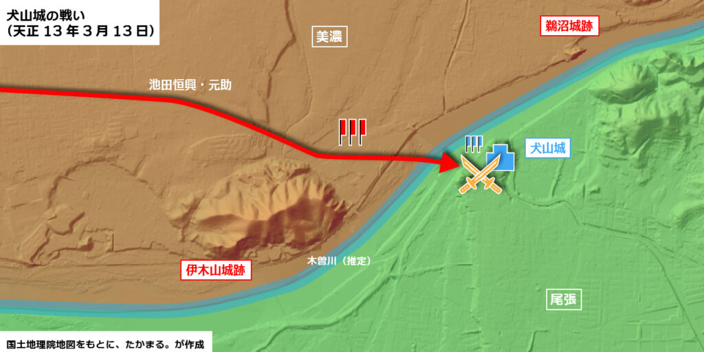 犬山城の戦い・天正13年3月13日の動き